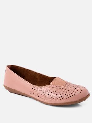 Kiana Women's Pink Canvas Laser cut Round Shape Casual Bellies 4