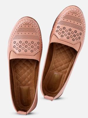 Kiana Women's Light Pink Canvas Laser cut Round Shape Casual Bellies 2