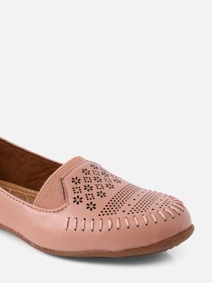 Kiana Women's Light Pink Canvas Laser cut Round Shape Casual Bellies 3