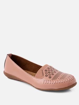 Kiana Women's Light Pink Canvas Laser cut Round Shape Casual Bellies 4