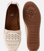 Kiana Women's Off-White Canvas Laser cut Round Shape Casual Bellies