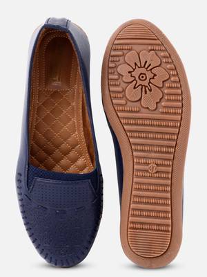 Kiana Women's Blue Canvas Laser cut Round Shape Casual Bellies 1