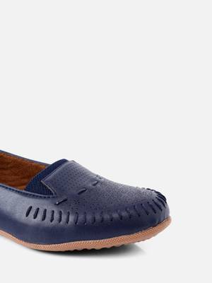 Kiana Women's Blue Canvas Laser cut Round Shape Casual Bellies 3
