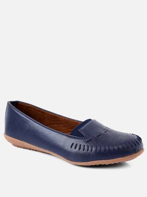 Kiana Women's Blue Canvas Laser cut Round Shape Casual Bellies 4