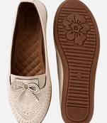 Kiana Women's Off-White Canvas Laser cut Round Shape Casual Bellies