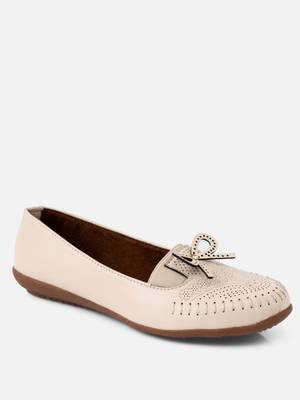 Kiana Women's Off-White Canvas Laser cut Round Shape Casual Bellies 4