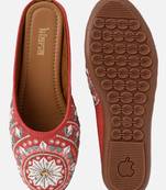 Kiana Women's Peach Canvas Embroidered Round Shape Casual Bellies