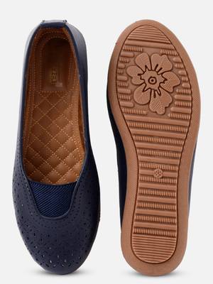 Kiana Women's Blue Canvas Laser cut Round Shape Casual Bellies 1
