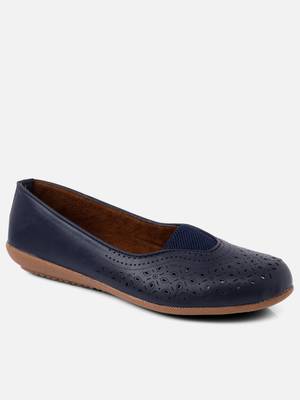 Kiana Women's Blue Canvas Laser cut Round Shape Casual Bellies 4