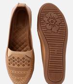Kiana Women's Light Brown Canvas Laser cut Round Shape Casual Bellies