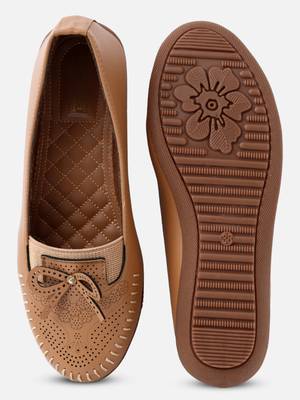 Kiana Women's Light Brown Canvas Laser cut Round Shape Casual Bellies 1