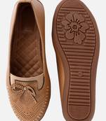 Kiana Women's Light Brown Canvas Laser cut Round Shape Casual Bellies