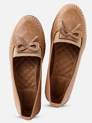 Kiana Women's Light Brown Canvas Laser cut Round Shape Casual Bellies 2
