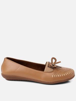 Kiana Women's Light Brown Canvas Laser cut Round Shape Casual Bellies 3