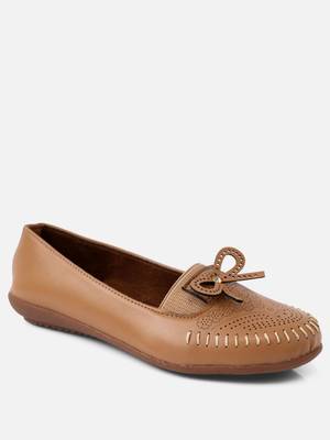 Kiana Women's Light Brown Canvas Laser cut Round Shape Casual Bellies 4