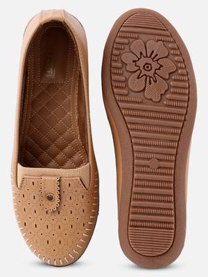 Kiana Women's Light Brown Canvas Laser cut Round Shape Casual Bellies 1