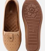 Kiana Women's Light Brown Canvas Laser cut Round Shape Casual Bellies