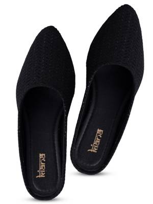 Kiana Women's Black Canvas Embroidered Pointed Shape Casual Bellies 2