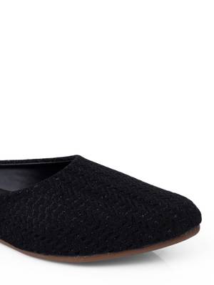 Kiana Women's Black Canvas Embroidered Pointed Shape Casual Bellies 3