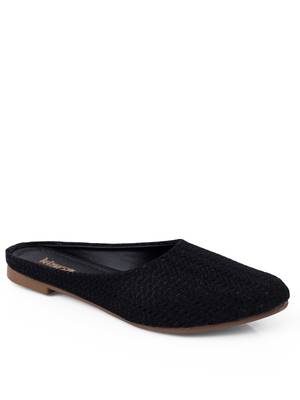 Kiana Women's Black Canvas Embroidered Pointed Shape Casual Bellies 4
