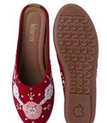 Kiana Women's Dark Pink Canvas Embroidered Round Shape Casual Bellies