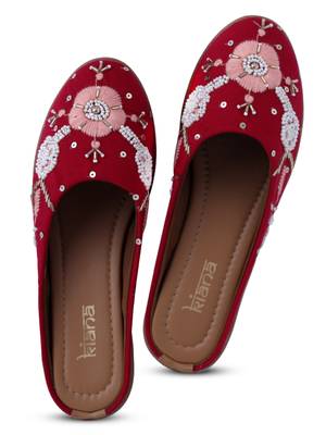 Kiana Women's Dark Pink Canvas Embroidered Round Shape Casual Bellies 2