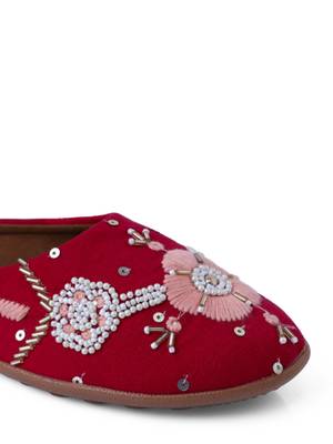 Kiana Women's Dark Pink Canvas Embroidered Round Shape Casual Bellies 3