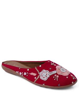 Kiana Women's Dark Pink Canvas Embroidered Round Shape Casual Bellies 4