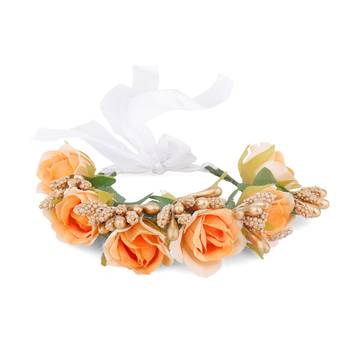 Floral Orange & Golden Fabric Handmade Wrist Band Bracelet for Women/Men/Kids 1