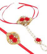 Red Floral Fabric Handmade Wrist band Bhaiya Bhabhi Sister Rakhi Hathphool Handharness