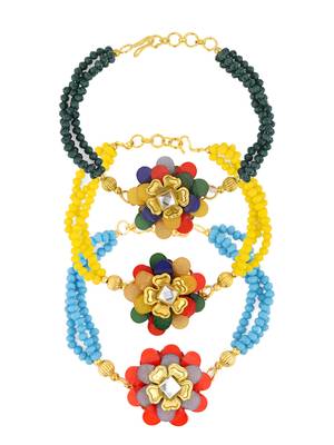 Multi-Color Flower Shape With Chain Handmade Wrist band/Bracelet for GirlsWomen - Pack Of 3 1