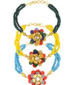 Multi-Color Flower Shape With Chain Handmade Wrist band/Bracelet for GirlsWomen - Pack Of 3