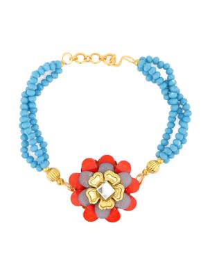 Multi-Color Flower Shape With Chain Handmade Wrist band/Bracelet for GirlsWomen - Pack Of 3 2