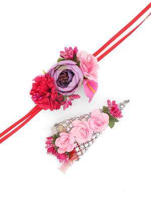 Floral Multi-Color Rose Flower Handmade Bracelet Wrist Band With Gifting Decorative Roli-Chawal 1