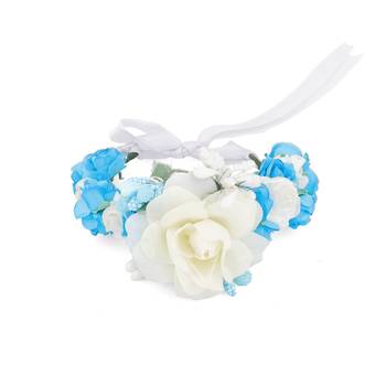 Floral White & Blue Rose Flower Fabric Handmade Wrist Band Bracelet for Women/Men/Kids - Pack of 2 2
