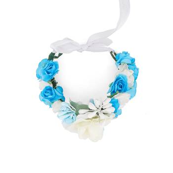 Floral White & Blue Rose Flower Fabric Handmade Wrist Band Bracelet for Women/Men/Kids - Pack of 2 3
