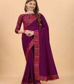 Purple Vichitra Silk Tassel Lace Work Saree With Jacquard Plain  Blouse
