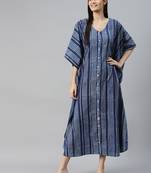 Blue printed cotton long-dresses