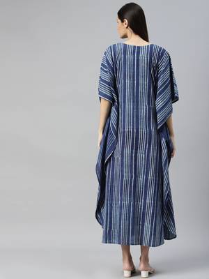 Blue printed cotton long-dresses 4