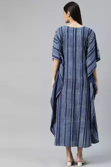 Blue printed cotton long-dresses