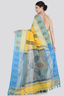 PinkLoom Women's Yellow Printed Cotton Saree With Blouse