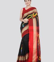 PinkLoom Women's Black Printed Cotton Saree With Blouse
