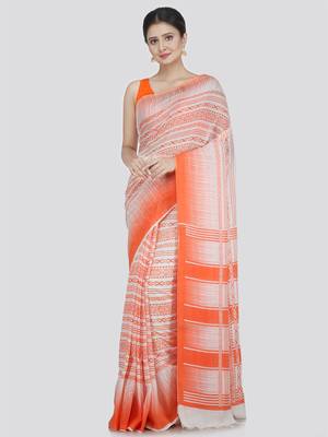 PinkLoom Women's White Printed Cotton Saree With Blouse 1
