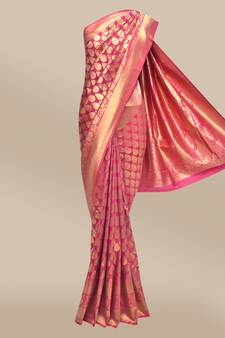 CLASSICATE from the house of The Chennai Silks Magenta Gold-Toned Art Silk Saree With Running Blouse