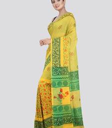 PinkLoom Women's Yellow Printed Cotton Saree With Blouse