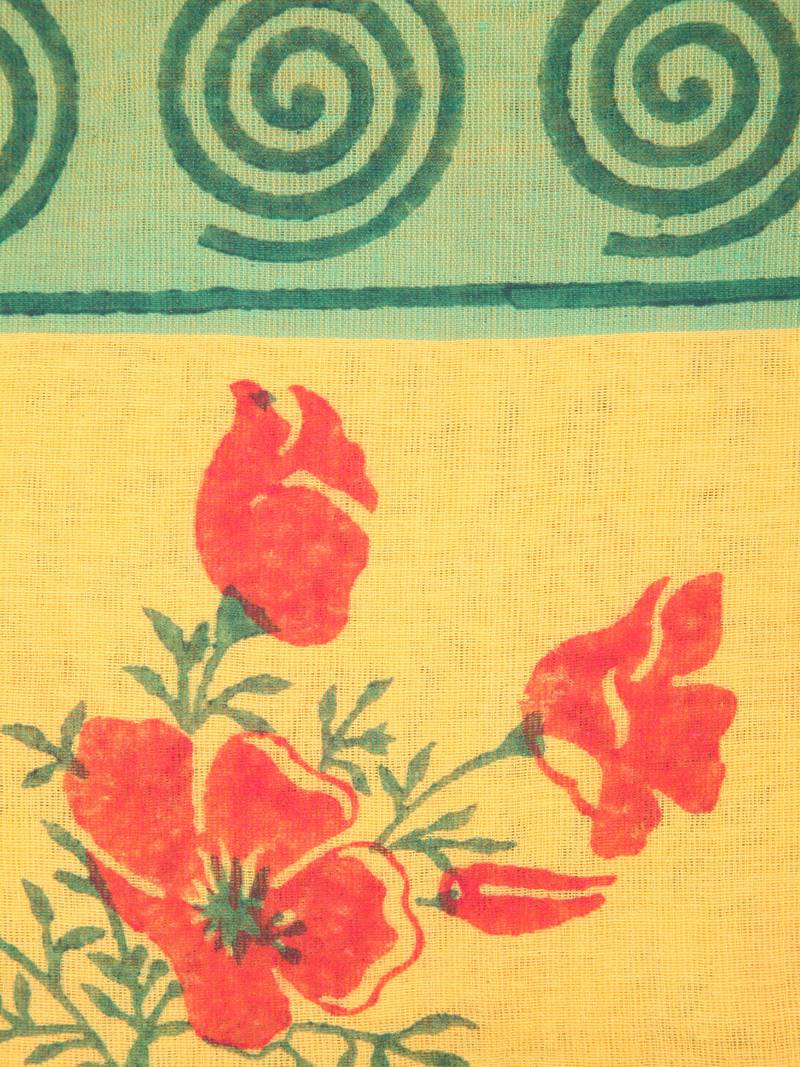 PinkLoom Women's Yellow Printed Cotton Saree With Blouse