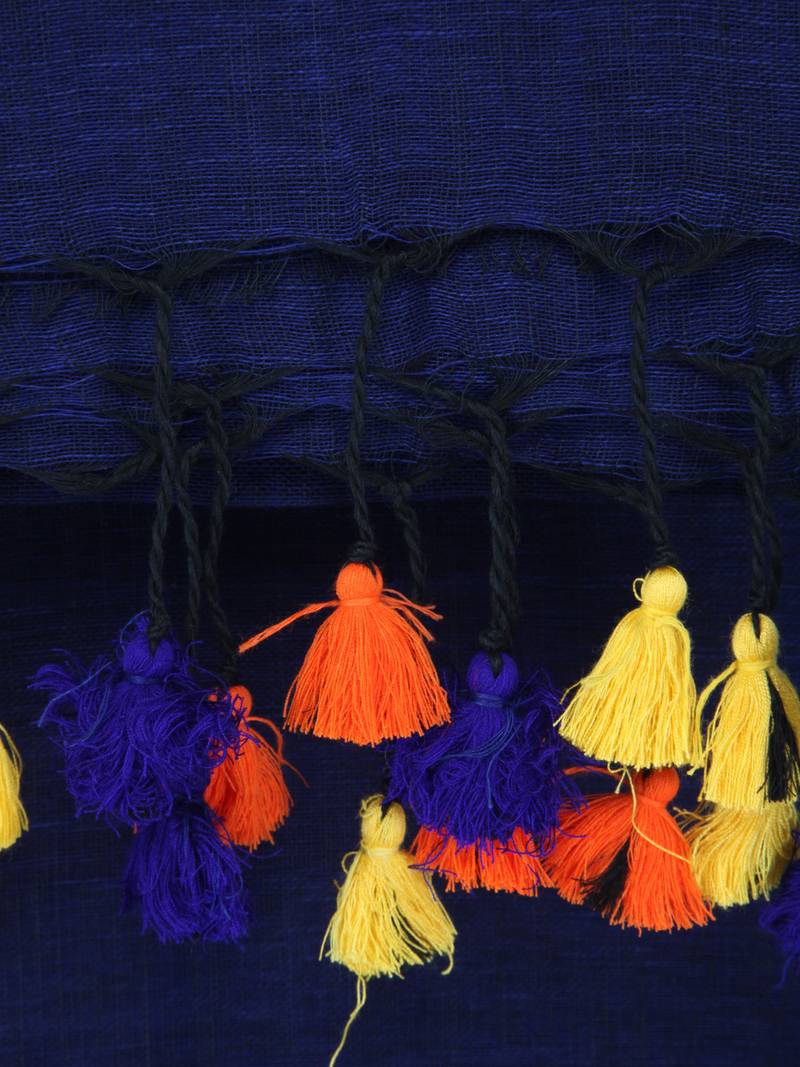 PinkLoom Women's Blue Plain Linen Saree With Blouse