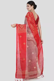 PinkLoom Women's Grey Hand_Woven Linen Saree With Blouse