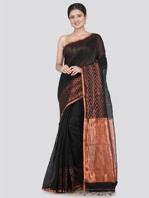 PinkLoom Women's Black Hand_Woven Matka_Silk Saree With Blouse 1
