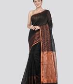 PinkLoom Women's Black Hand_Woven Matka_Silk Saree With Blouse